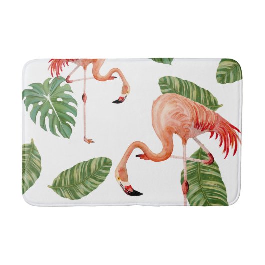 Wasserfarbe Flamingo und tropische Regenwald Blätt Badematte (Vorderseite)