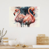 Wasserfarbe Flamingos Rosa Tropisch Poster (Küche)