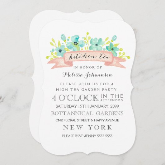 Wasserfarbe Flora Banner Küche Tee Einladung (Vorne/Hinten)