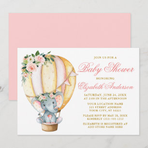 Wasserfarbe Floral Balloon Babydusche Elephant Einladung