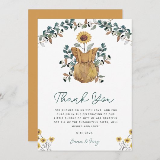 Wasserfarbe Floral Boho Baby Girl Dusche Dankeskarte (Vorne/Hinten)