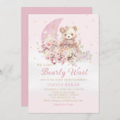 Wasserfarbe Floral Boho Teddy Bear Girl Babydusche Einladung (Vorne/Hinten)
