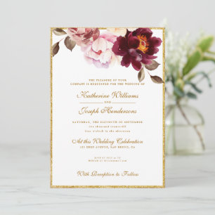 Wasserfarbe Floral Burgundy Bouquet Romance Weddin Einladung