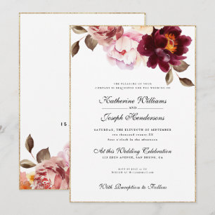 Wasserfarbe Floral Burgundy Bouquet Romance Weddin Einladung