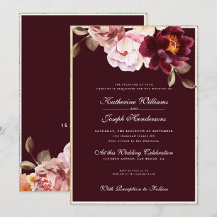 Wasserfarbe Floral Burgundy Bouquet Romance Weddin Einladung