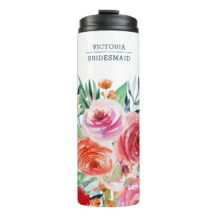 Wasserfarbe Floral Custom Bridesmaid Name Thermosbecher