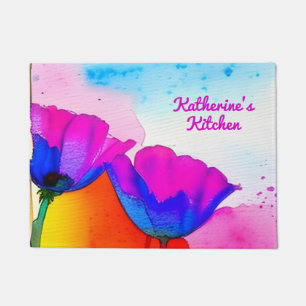 Wasserfarbe Floral Kalifornien Poppy Pink Küche Fußmatte