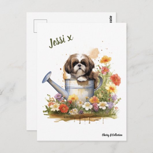 Wasserfarbe Floral Shih Tzu kann personalisiert we Postkarte (Vorne/Hinten)