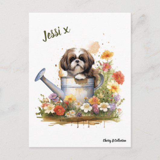Wasserfarbe Floral Shih Tzu kann personalisiert we Postkarte (Vorderseite)