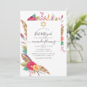Wasserfarbe florale Safari Bat Mitzvah Einladung (Stehend Vorderseite)