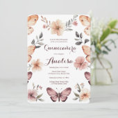 Wasserfarbe Florals Butterfliegen Quinceañera CUST Einladung (Stehend Vorderseite)