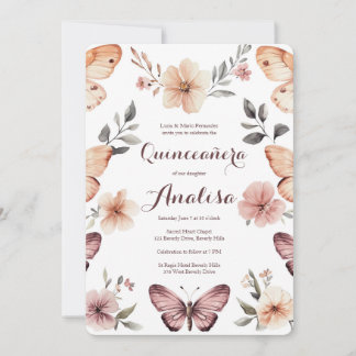 Wasserfarbe Florals Butterfliegen Quinceañera CUST Einladung