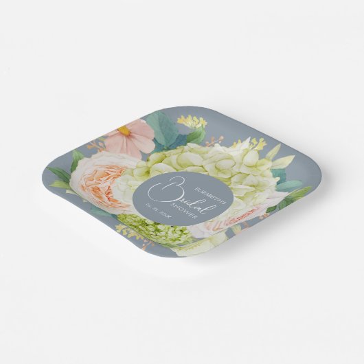 Wasserfarbe Florals Dusty Blue Brautparty Pappteller (Gewinkelt)