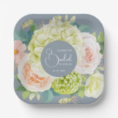 Wasserfarbe Florals Dusty Blue Brautparty Pappteller (Vorderseite)