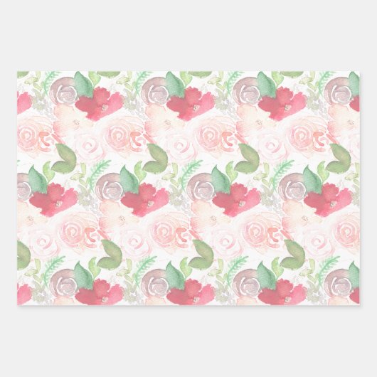 Wasserfarbe Florals Hochzeit Bouquet Handgemalt  Geschenkpapier Set (Vorderseite 3)