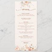 Wasserfarbe Florals Peach Wedding Menü Menükarte (Vorderseite)