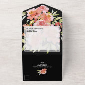 Wasserfarbe Florals Rot auf Schwarzer Hochzeit All In One Einladung (Außenbereich)