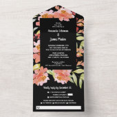 Wasserfarbe Florals Rot auf Schwarzer Hochzeit All In One Einladung (Innen Boden)