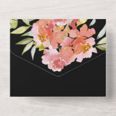 Wasserfarbe Florals Rot auf Schwarzer Hochzeit All In One Einladung (Rückseite)