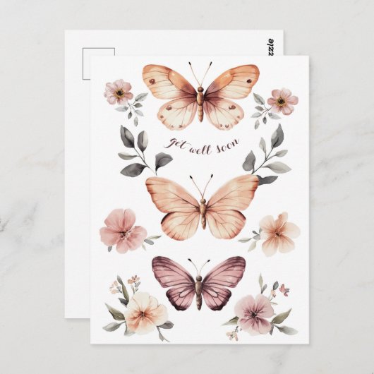 Wasserfarbe Florals Schmetterlinge werden bald gut Postkarte (Vorne/Hinten)