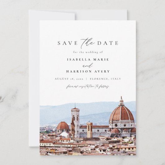 Wasserfarbe Florenz Italien Skyline Save the Date Einladung (Vorderseite)