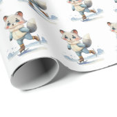 Wasserfarbe Fox Ice Skaten Geschenkpapier (Rolleneckpunkt)