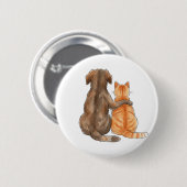 Wasserfarbe Freundschaft zwischen Hund und Katze Button (Vorne & Hinten)