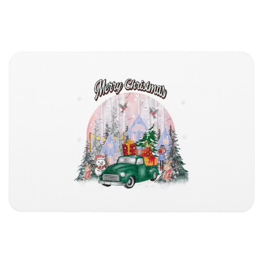 Wasserfarbe frohe Weihnachten, Auto der Geschenke Magnet (Horizontal)