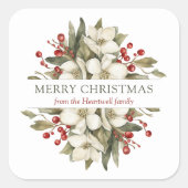 Wasserfarbe Frohe Weihnachten Florenz Magnolia Ber Quadratischer Aufkleber (Vorderseite)