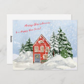 Wasserfarbe Frohe Weihnachten Gemütliche Haus unte (Vorne/Hinten)