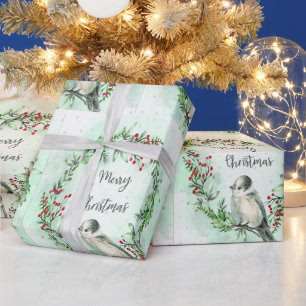Wasserfarbe Frohe Weihnachten Graue Jay Bird Wreat Geschenkpapier