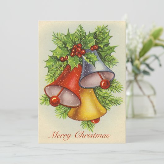 Wasserfarbe Frohe Weihnachten Holly Red Yellow Bel (Stehend Vorderseite)