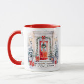 Wasserfarbe Frohe Weihnachten Rote Tür Elegant Tasse (Links)