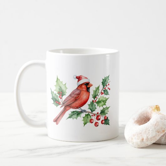 Wasserfarbe Frohe Weihnachten Roter Kardinal & Ber Kaffeetasse (Mit Donut)