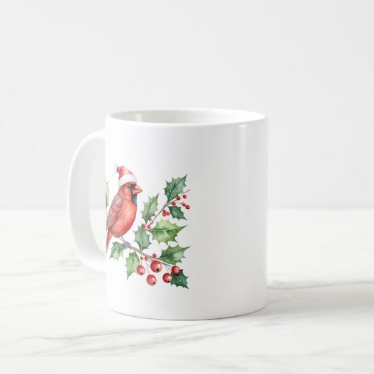 Wasserfarbe Frohe Weihnachten Roter Kardinal & Ber Kaffeetasse (Vorderseite Links)