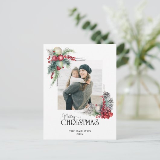 Wasserfarbe Frohe Weihnachten Weihnachten Blumenko (Stehend Vorderseite)