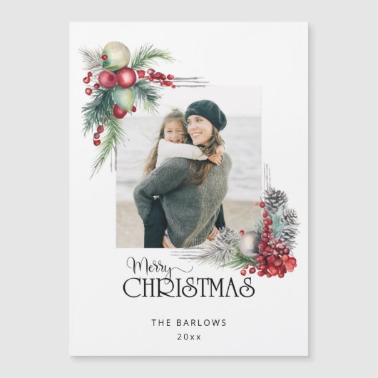 Wasserfarbe Frohe Weihnachten Weihnachten Blumenko Magnetkarte (Vorderseite)