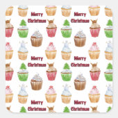 Wasserfarbe Frohe Weihnachts Cupcake Muster Quadratischer Aufkleber (Vorderseite)