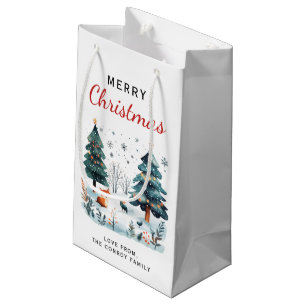 Wasserfarbe Frohe Weihnachts-Winterwald Kleine Geschenktüte