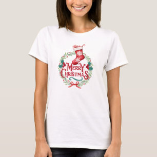 Wasserfarbe Frohe Weihnachtsfeier & Strumpf T-Shirt