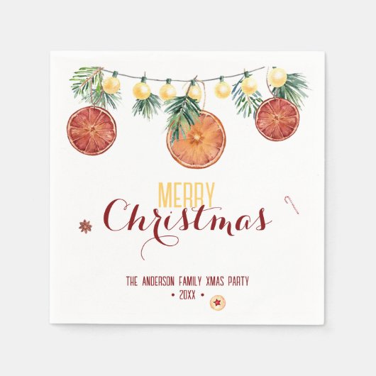 Wasserfarbe Frohe Weihnachtsfeste Lichter & Pine Serviette (Vorderseite)