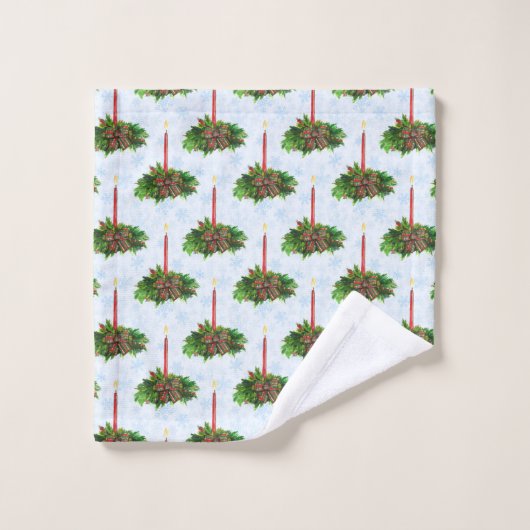 Wasserfarbe Frohe Weihnachtskerze Badhandtuch Set (Waschlappen)
