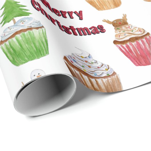 Wasserfarbe Frohe Weihnachtskuchen Geschenkpapier (Rolleneckpunkt)