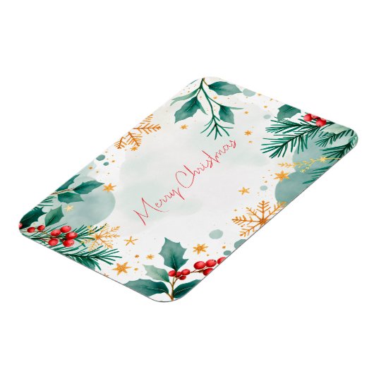 Wasserfarbe Frohe Weihnachtsmagnet mit Blätter Magnet (Linke Seite)