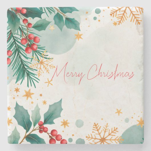 Wasserfarbe Frohe Weihnachtsstein Untersetzer - El (Vorderseite)