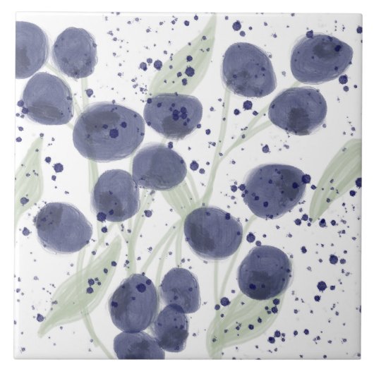 Wasserfarbe Frucht Blueberry Lila Splash Art Fliese (Vorderseite)
