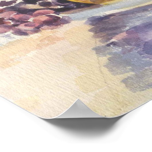 Wasserfarbe, Früchte in einer Schüssel auf dem Fen Poster (Ecke)