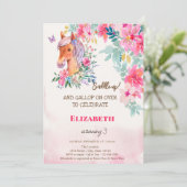 Wasserfarbe Frühlingsblumen Pony Geburtstag Einladung (Stehend Vorderseite)