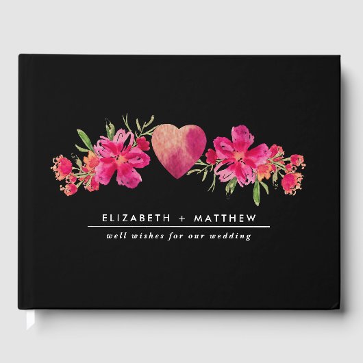 Wasserfarbe Fuchsia Bläserne Hochzeit Gästebuch (Vorderseite)