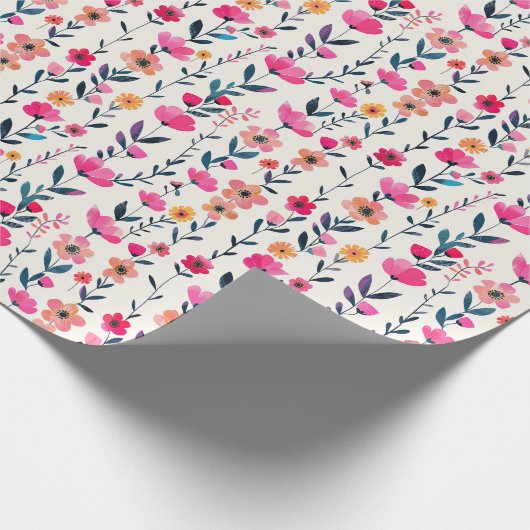 Wasserfarbe Fuchsia Blumenmuster Geschenkpapier (Ecke)